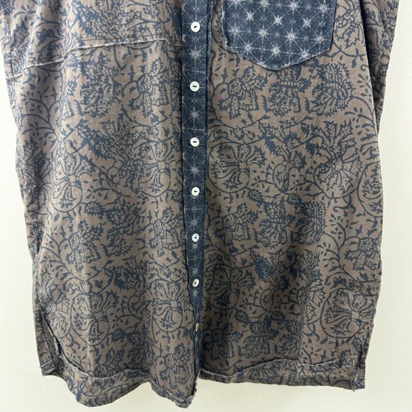 Free People Make My Day Button Front Western Style Sleep Shirt Sz XS Blue Brown - Picture 4 of 14